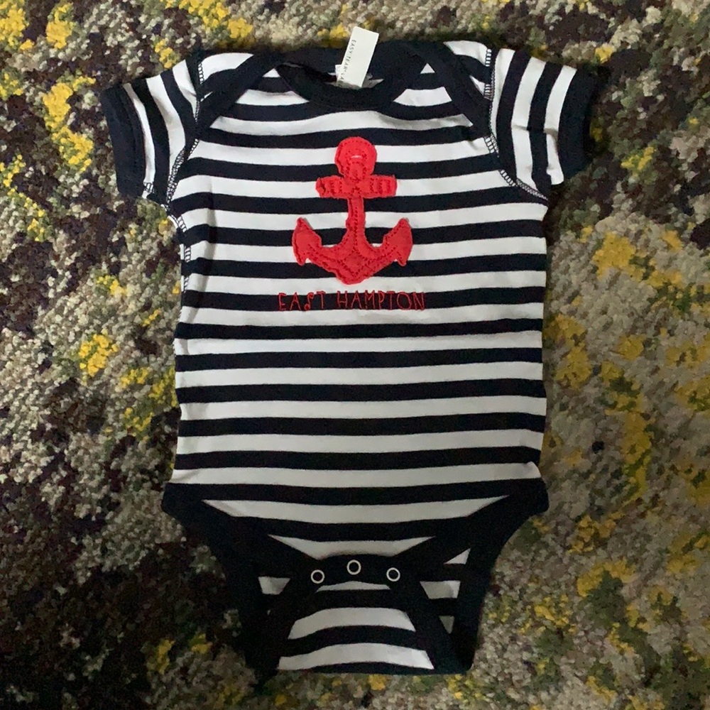East Hampton Nautical Stripe Anchor Patch Onesie